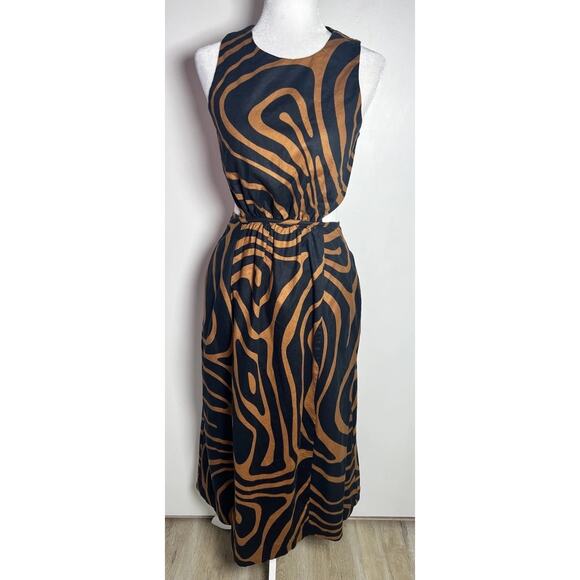 Banana Republic Linen Blend Cut-Out Size 4 MIDI Geometric Swirl Dress EUC - Picture 2 of 11